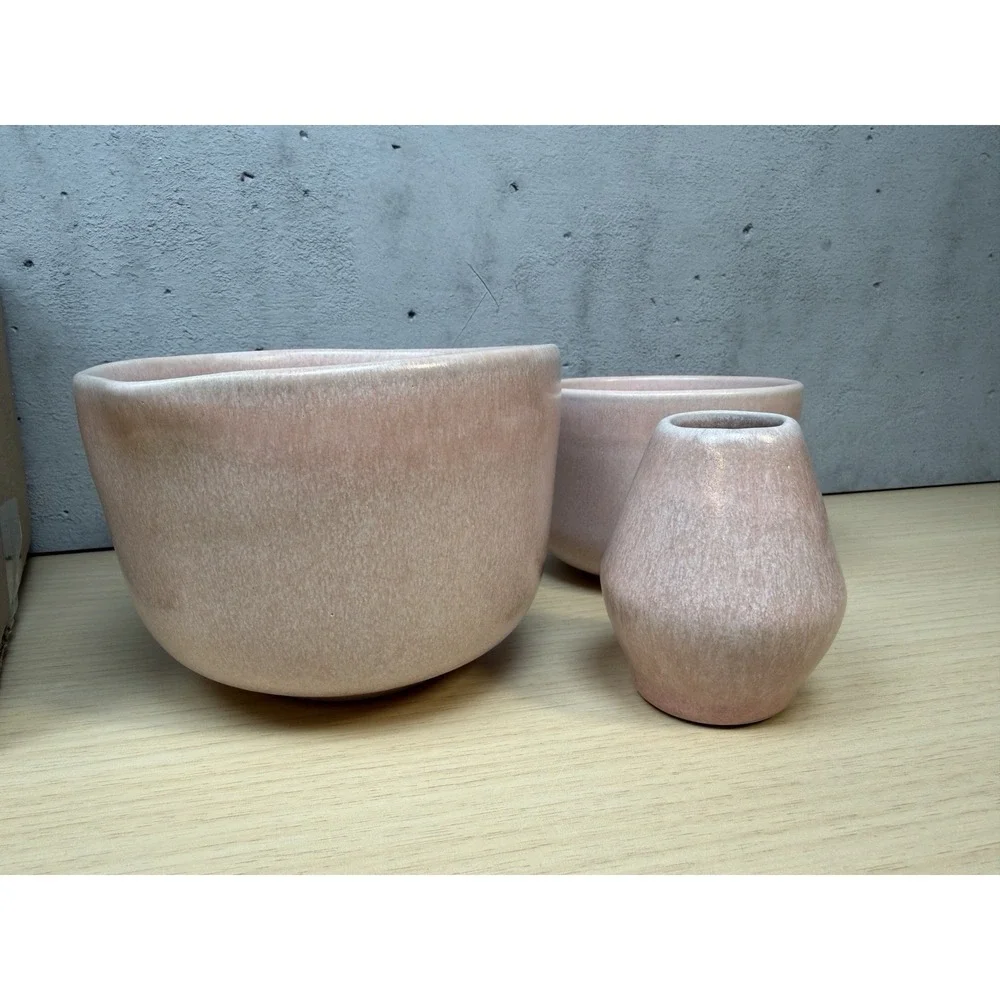 STONEWARE MATCHA SET 3 Pieces Light Pink Ceramic Spouted Bowl‎ Tea Cup Whisk